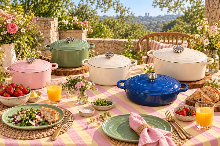 Five pots and five flowers on one table.